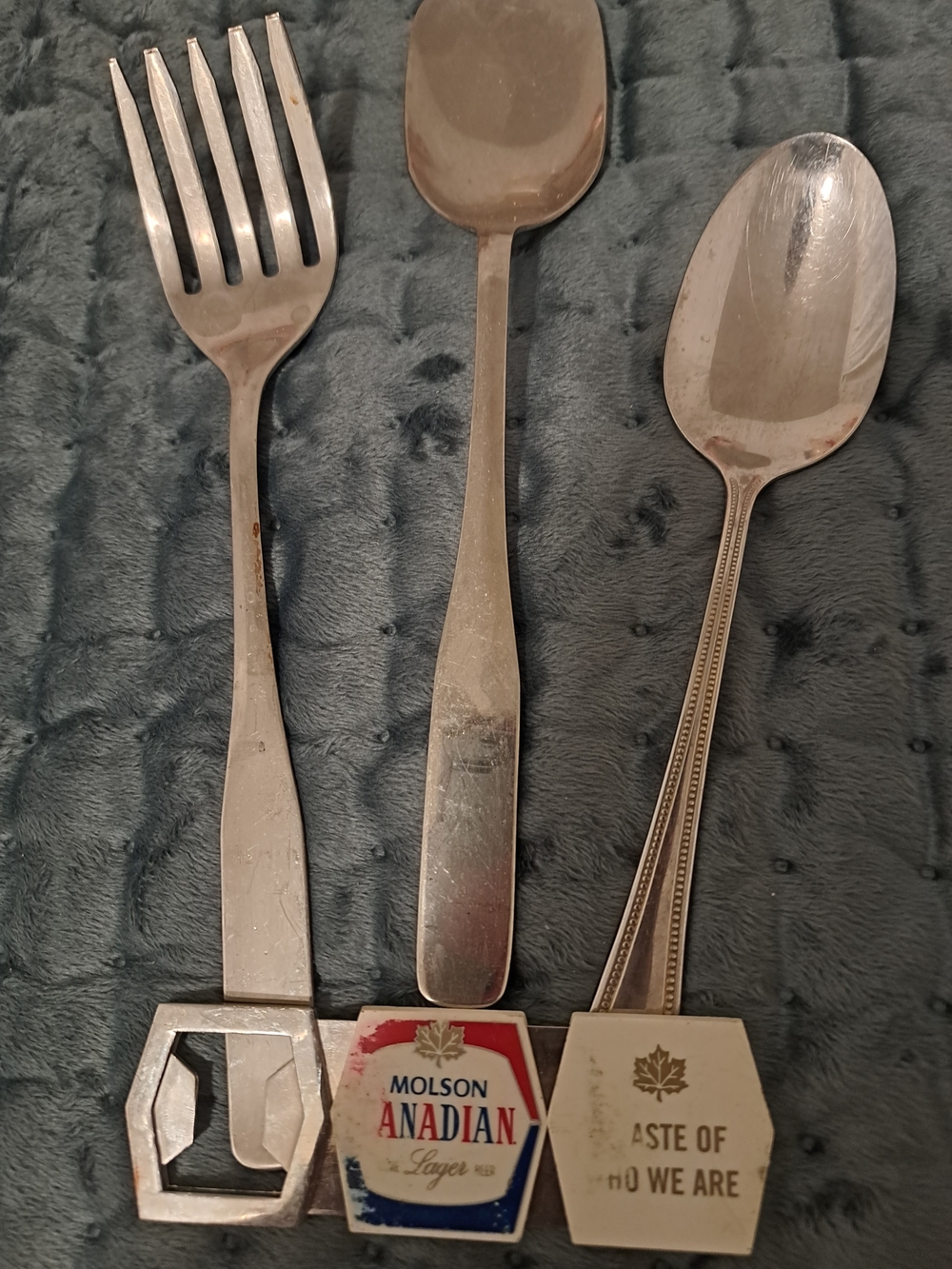 Stainless Steel Bottle Opener Spoons & Fork- Silver Tone Serving SET.